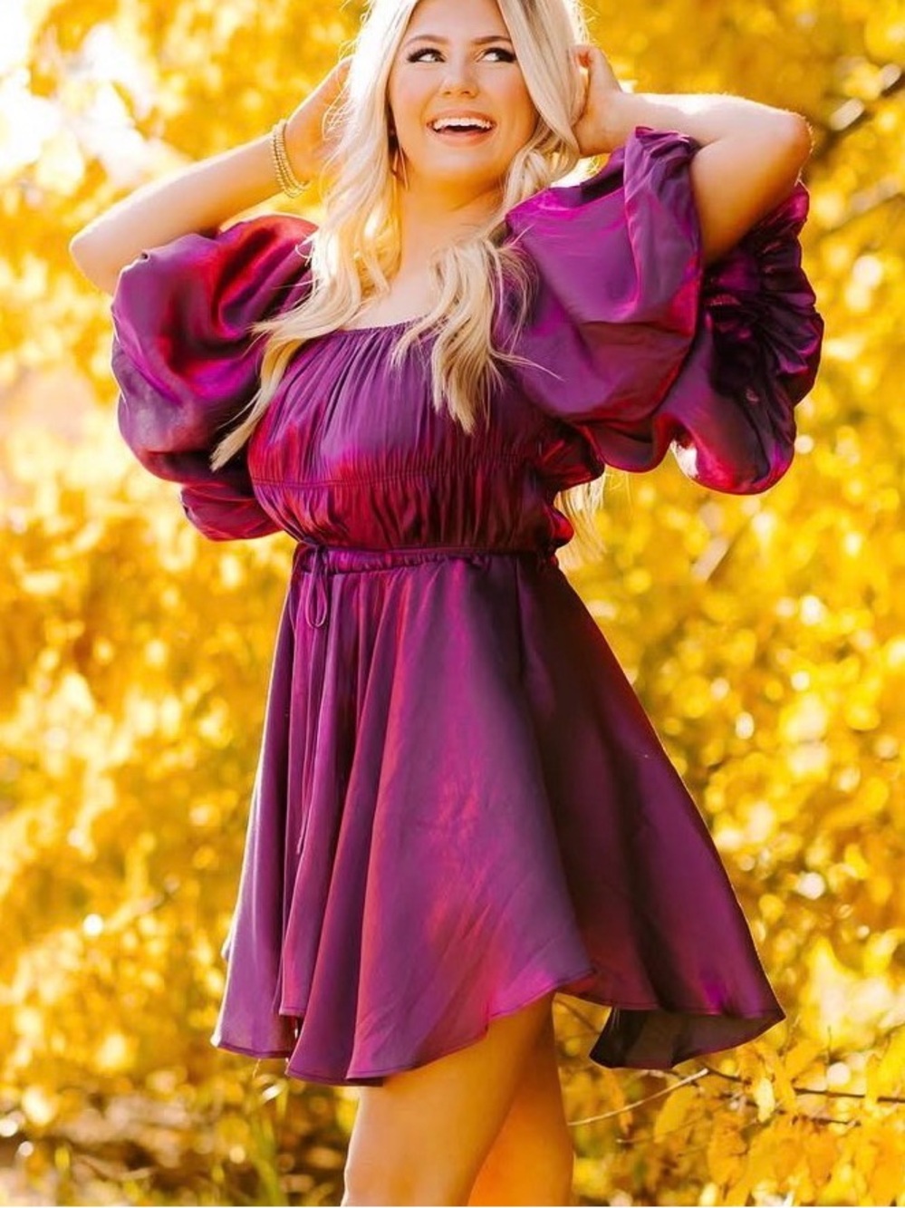 Women’s Purple Puff-Sleeve Mini Dress